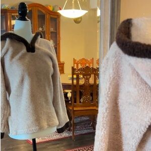 Vintage Beige Hoodie with Brown Trim